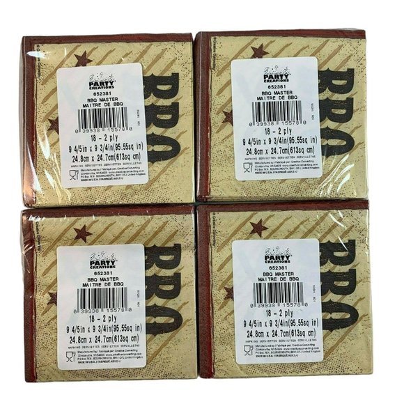 BBQ Beverage Paper Napkins 4 7/8 Inches 2 Ply Lot of Four 18 Ct Pkgs USA - Picture 2 of 7